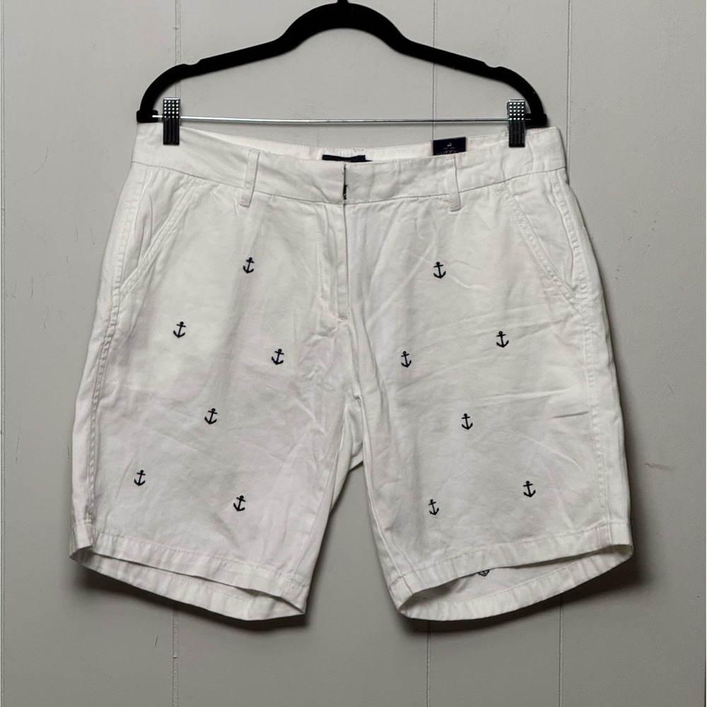 Cuffy's of Cape Cod Women's White Anchor Embroidered Shorts Nautical Size 10 9"
